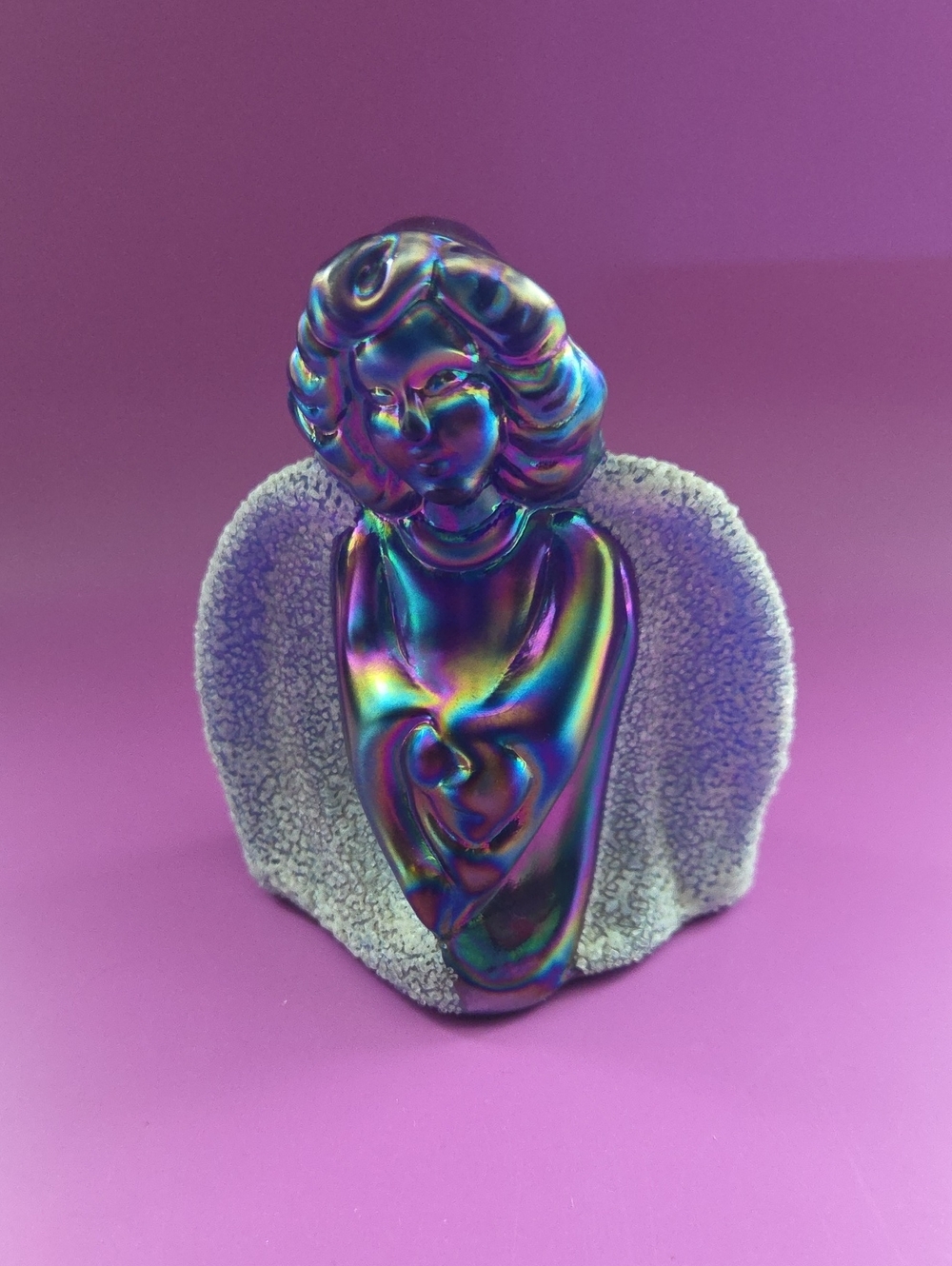 Fenton Iridescent Guardian Angel Art Glass Figurine with Coralene Wings